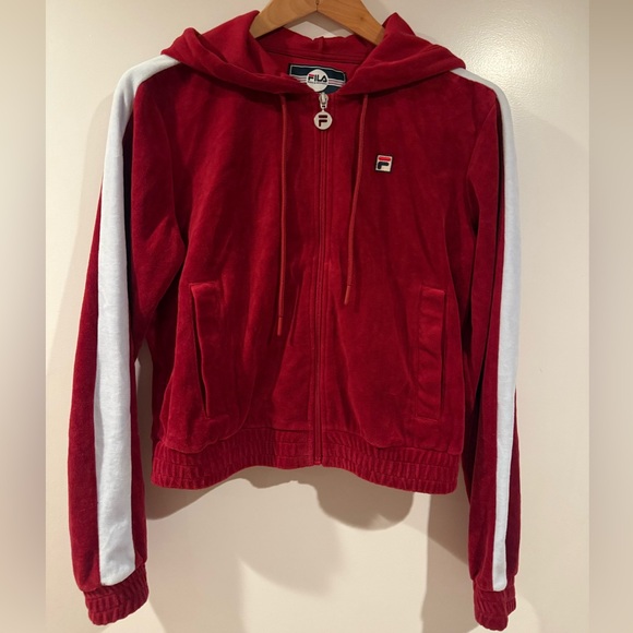 FILA cropped velour hoodie trendy burgundy color - Picture 1 of 7